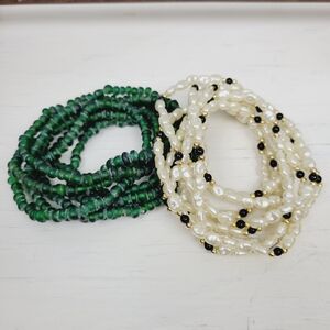 Vintage Green and Cream Beaded Necklaces